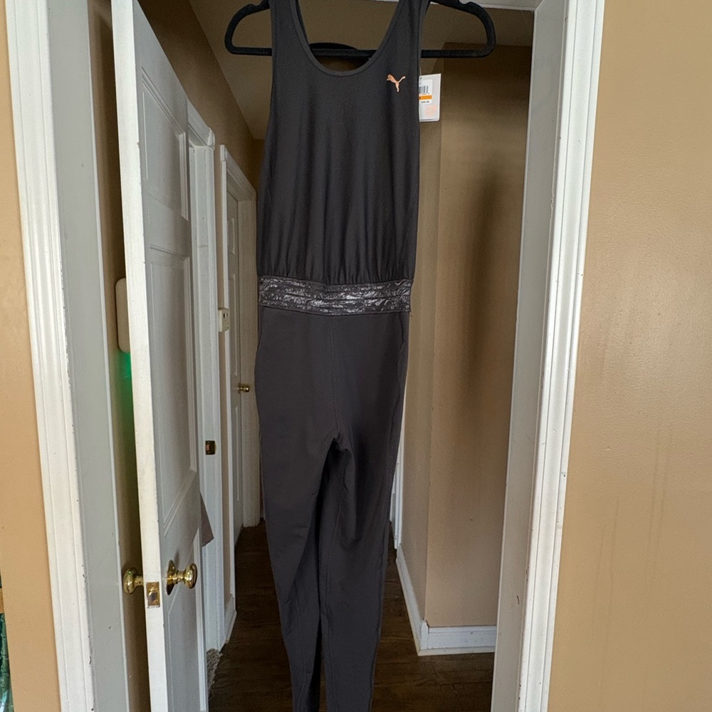 Women Puma Charcoal Jumpsuit with Textured Waist